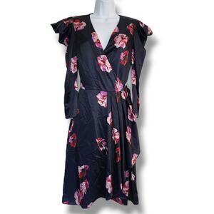 Joie Miltona Navy Floral Satin Wrap Midi Dress – Small